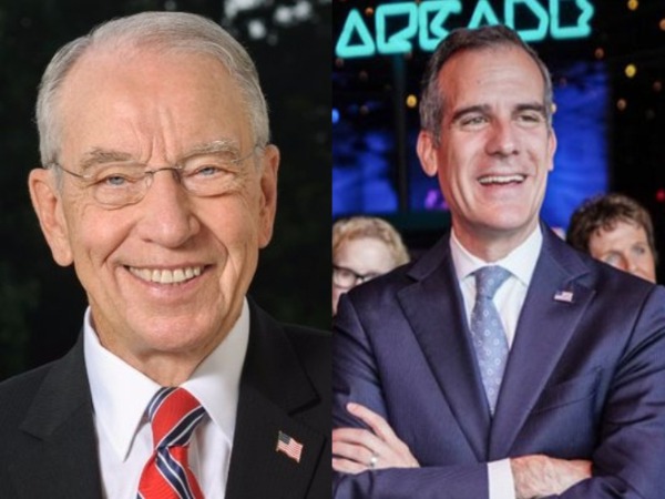US Republican Senator Chuck Grassley (Left) and Former Los Angeles Mayor Eric Garcetti (Right) (Image Credit: Twitter/Grassley and Garcetti's tweet )