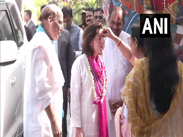 US Secretary of Commerce Gina Raimondo arrives at Rajnath Singh's residence (Photo/ANI)