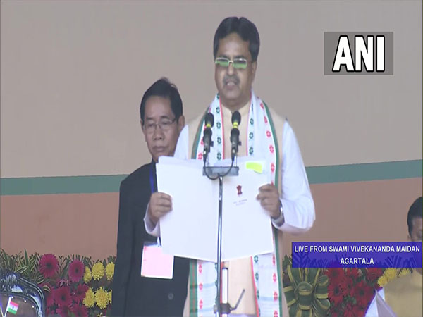 Manik Saha sworn in as Chief Minister of Tripura for the second consecutive time. (Photo: ANI)