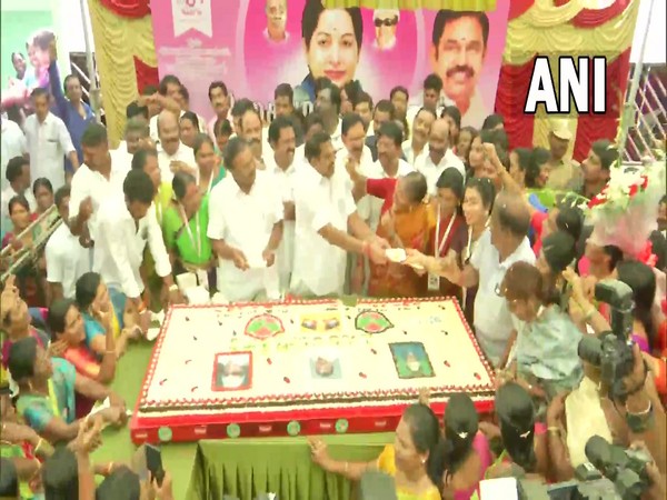 AIADMK Interim General Secretary Edappadi K Palaniswami cuts a 75-kg cake on occasion