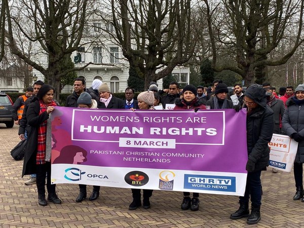 Protest against human rights violations in Pakistan held in Netherlands by Overseas Pakistani Christians. (ANI)