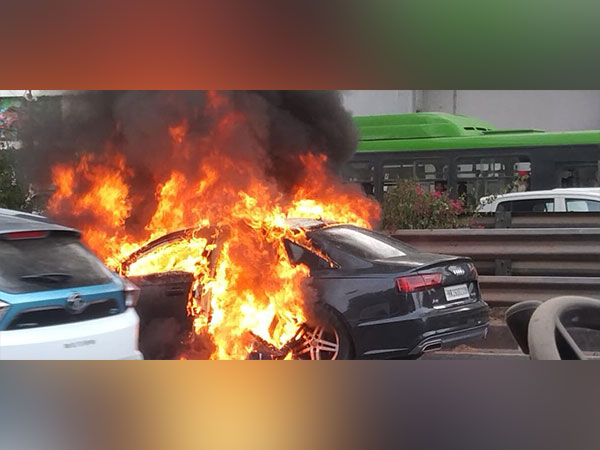 The vehicle that caught fire. (Photo/ANI)