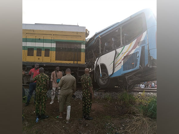 Collision between a train and a passenger bus in Lagos. (Photo Credit - Facebook/LASEMA)