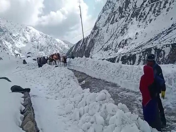 The Rudraprayag district administration clearing snow on the pedestrian routes of Kedarnath