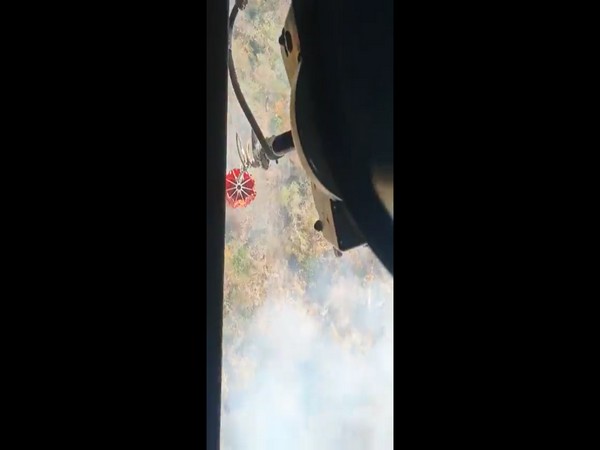 IAF's Mi-17 chopper dispensing water over fire-affected areas in Goa. (Source: IAF)