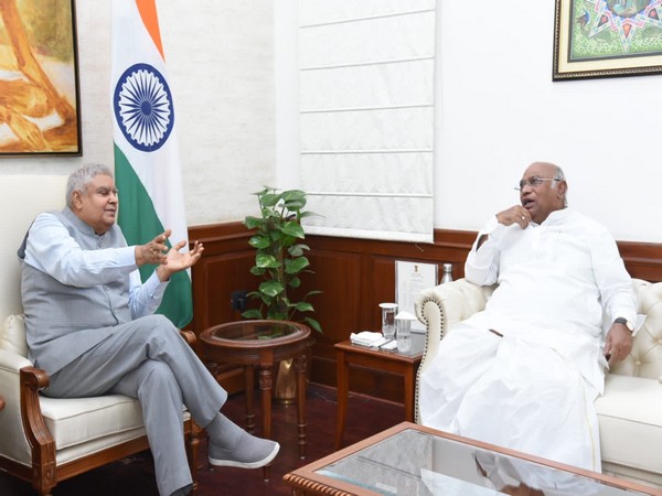 Mallikarjun Kharge meets Rajya Sabha chairman Jagdeep Dhankhar (Photo:Twitter/Leader of Opposition, Rajya Sabha)