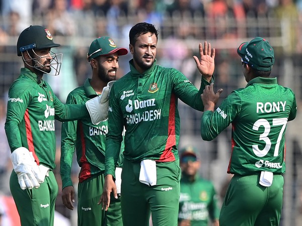 Bangladesh celebrate the fall of a wicket against England on Sunday. (Photo- ICC)