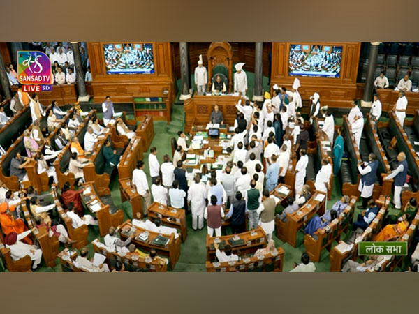 Visual of the ruckus inside the Lok Sabha. (Photo: Sansad TV)