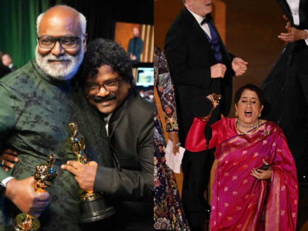 MM Keeravani and Chandrabose, Guneet Monga (Image Source: Twitter)