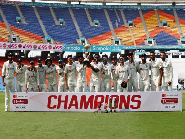Indian team posing with the Border-Gavaskar Trophy. (Photo- ICC Twitter)