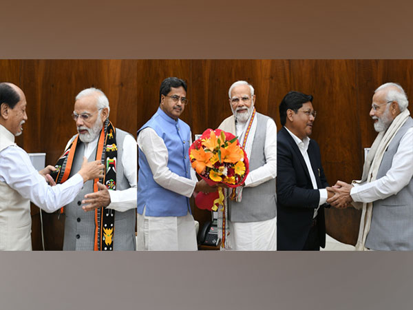 PM Modi and Chief Ministers of Nagaland (left), Tripura (middle), Meghalaya (right) (Photo/Twitter)