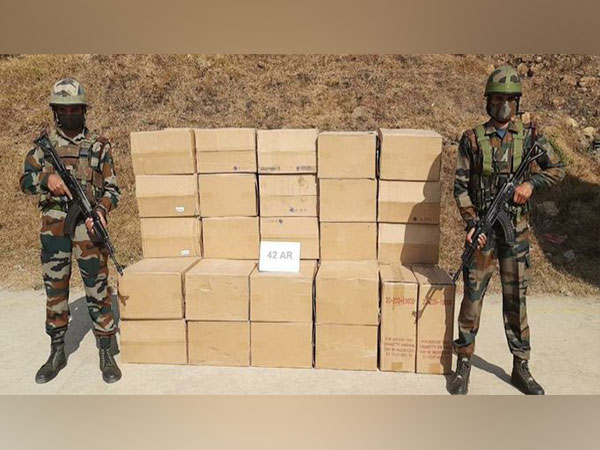 Assam Rifles recover 60 boxes of illegal foreign-origin cigarettes (Photo/ANI)