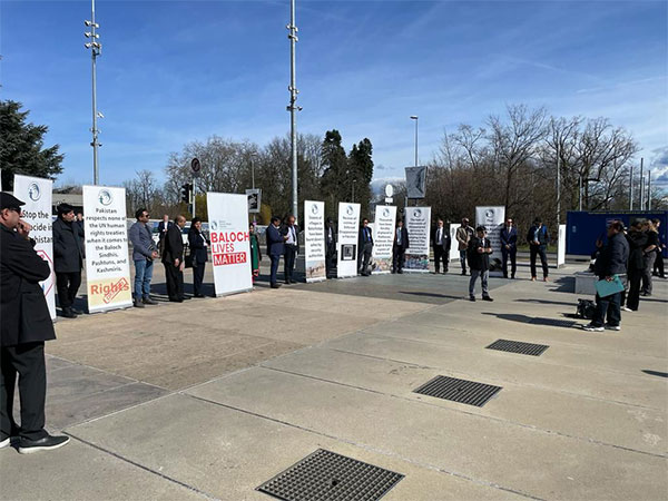 People hold protest in Geneva over human rights situation in Balochistan 