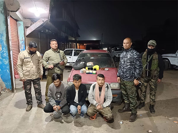 The apprehended men with the police. (Photo/ANI)