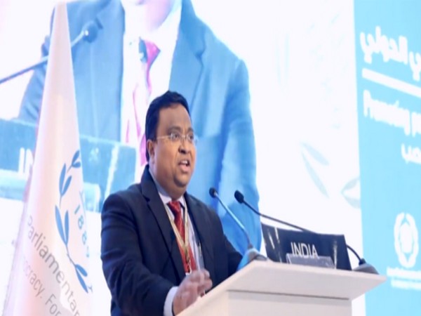 Rajya Sabha MP Sasmit Patra at 146th IPU in Bahrain. (ANI)