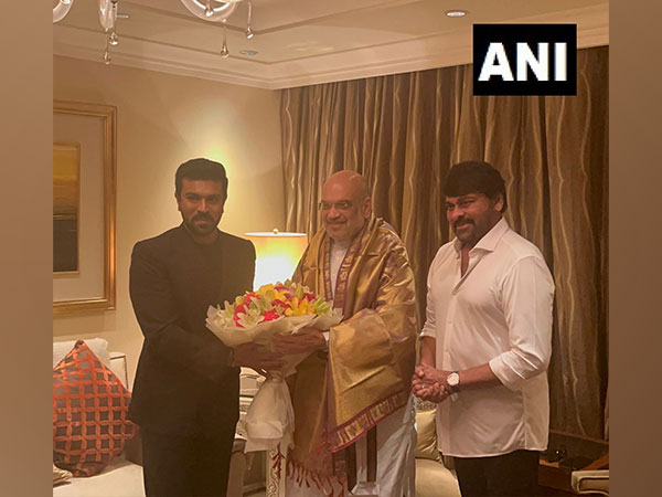 Home Minister Amit Shah with Ram Charan and Chiranjeevi (Image Source: ANI)