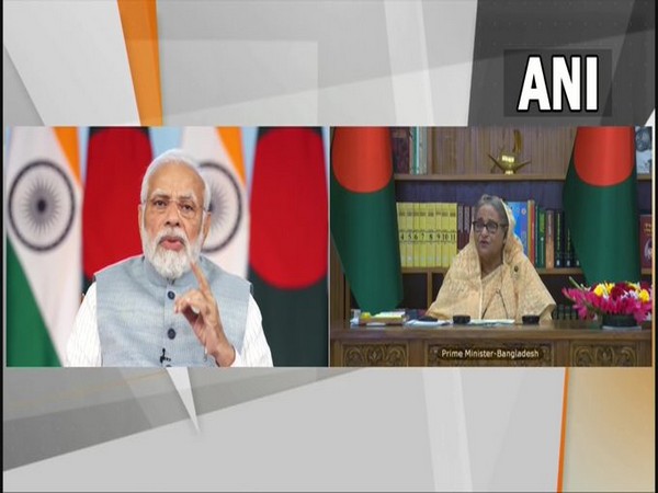 Prime Minister Narendra Modi and Bangladesh PM Sheikh Hasina at the inauguration of the India-Bangladesh Friendship Pipeline. (ANI)