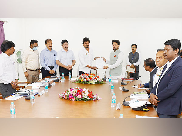 Union Minister Anurag Thakur holds meeting with officials of Tamil Nadu Sports and Youth Affairs department in Chennai. (Photo/Anurag Thakur Twitter)