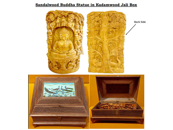 Sandalwood Buddha statue in Kadamwood jali box.