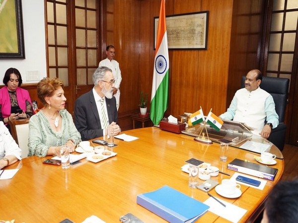 Lok Sabha Speaker Om Birla interacting with the Mexican delegation at Parliament House in New Delhi on Monday. (Image Source: Twitter/ @ombirlakota)
