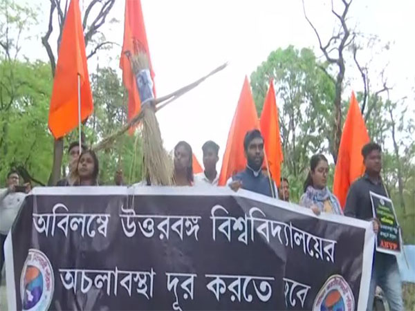 ABVP activists took out a protest rally in NBU, Siliguri. (Photo/ANI