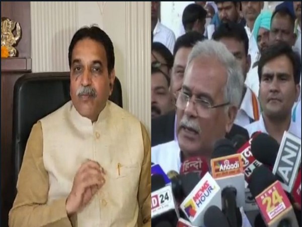 Former PWD minister Rajesh Munat (L) and Chhattisgarh CM Bhupesh Baghel (R)