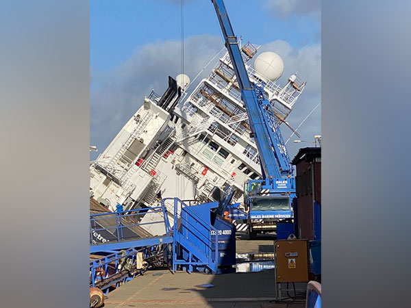 Petrel, a research vessel toppled over at Edinburgh dockyard. (Photo Credit - Twitter)
