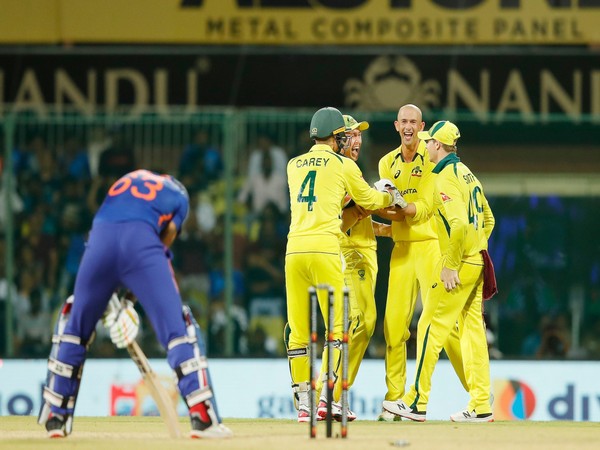 Ashton Agar celebrating Suryakumar Yadav's wicket. (Photo- ICC)