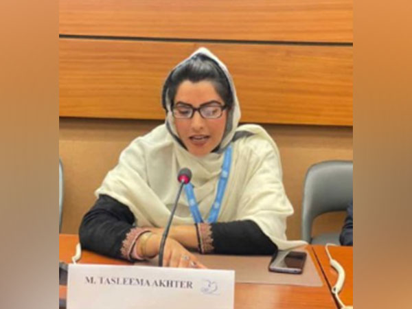 Socio-political activist from the Kashmir Valley, Tasleema Akhtar at 52nd Session of UN Human Rights Council in Geneva. (Photo Credit - Twitter)