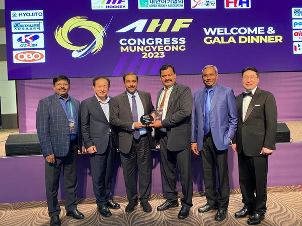 Bhola Nath Singh (Third from right) on being appointed as Vice President of Asian Hockey Federation (Image: HI)