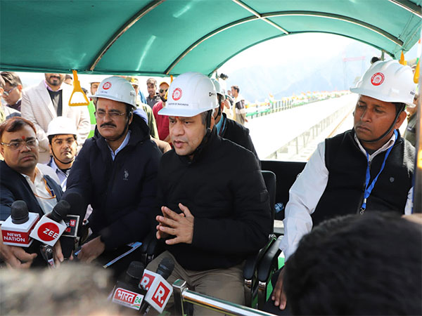 Union Minister Ashwini Vaishnaw inspects ongoing work for the Udhampur-Srinagar-Baramulla train service project (USBRL). (Photo/ANI)