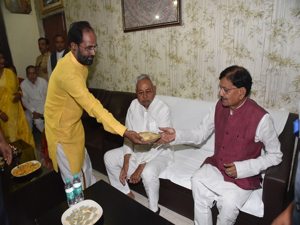 Bihar Chief Minister Nitish Kumar (In centre), BJP MLC Sanjay Mayukh (on left) visuals from spot(Photo/ANI)