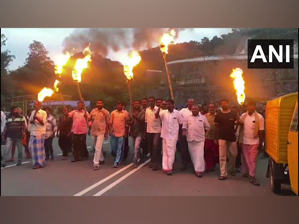 Locals stage protest over issue of wild tusker 'Arikomban' in Kerala's Idukki district. (Photo/ANI)