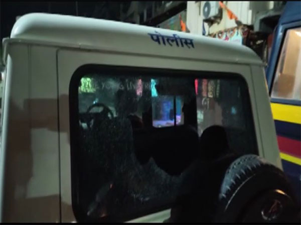 A police car damaged in the violence during clashes between two groups in Jalgaon district of Maharashtra on Wednesday (Photo/ANI)