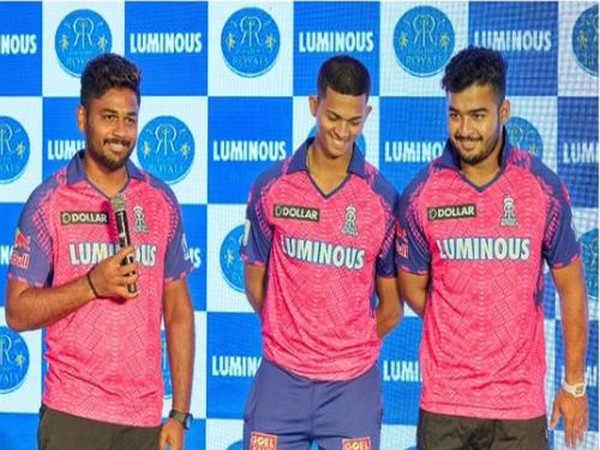 Sanju Samson, Yashasvi Jaiswal and Riyan Parag in the new jersey. (Photo- Rajasthan Royals Twitter)