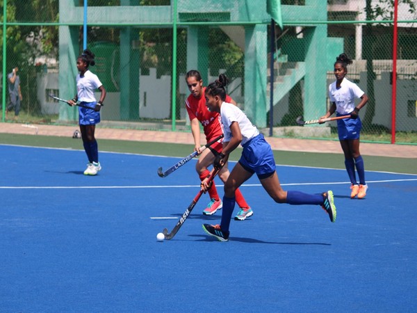 SAI Shakti Team in action against Bhai Bhelo Hockey Academy during Khelo India Women's Hockey League (Image: SAI)