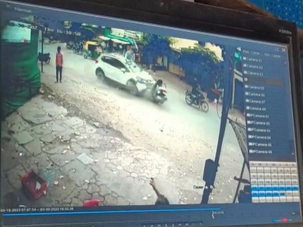snap from the CCTV video in which car can be seen hitting a two-wheeler