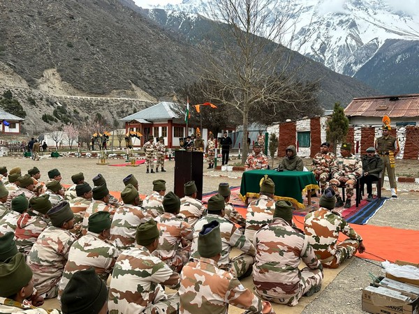 Union Health Minister Mansukh Mandaviya meeting ITBP jawans (Photo/ANI)