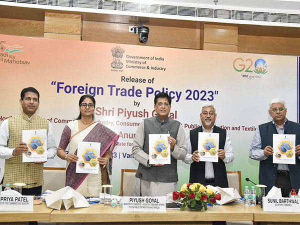 DGFT Santosh Sarangi (extreme) left at the release of FTP 2023 (Photo/ANI)