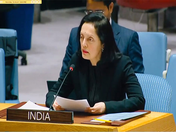 Permanent Representative of India to the United Nations, Ruchira Kamboj, addresses the UN Security Council in New York on Friday.  (Image Credit: Twitter/@IndiaUNNewYork)