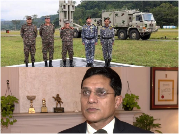 Vice Admiral Satish N Ghormade (retd) left and Representative Image of BrahMos coastal missile batteries (Photo/ANI)