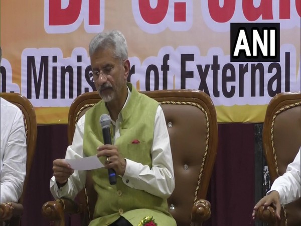 EAM S Jaishankar addressing an interaction session in Dharwad on Sunday. (Image: Twitter/ANI)