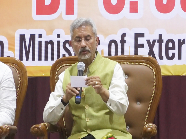External Affairs Minister S Jaishankar speaking at the interaction session in Dharwad on Sunday. (Photo/ANI)