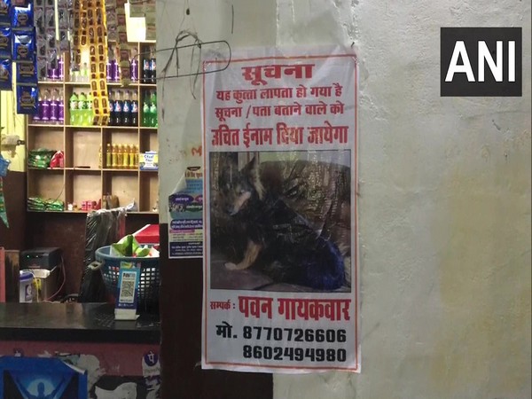 Missing poster of the dog pasted at shop in Gwalior (Photo/ANI)