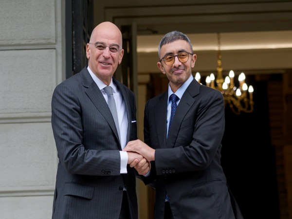 UAE FM Abdullah bin Zayed meets Greek counterpart Nikos Dendias (Image Credit: Twitter/@NikosDendias)