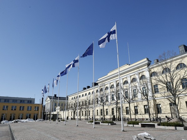 Finnish and Nato flags flutter at the courtyard of the Foreign Ministry of Finland after accession to NATO in Helsinki, Finland. (Photo/Reuters)