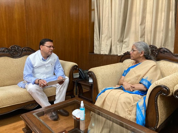 Uttarakhand Chief Minister Pushkar Singh Dhami meets Union Finance Minister Nirmala Sitharaman in New Delhi (Photo/ANI)