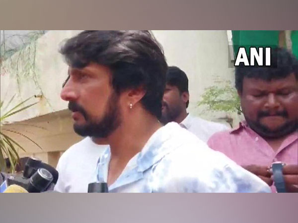 Kannada actor Kichcha Sudeep  and inline image of Karnataka Transport Minister B Siramulu (Photo/ANI)