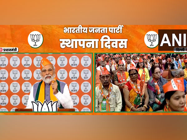 PM Modi addressing BJP workers on party's foundation day (Photo/ANI)