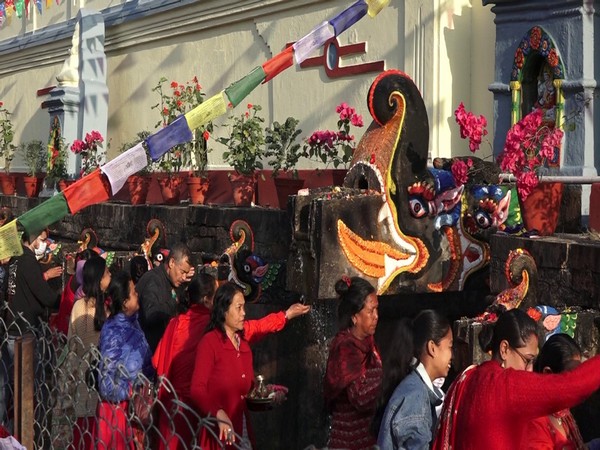 Women celebrating Chaitra Shukla Purnima in Nepal on Thursday.